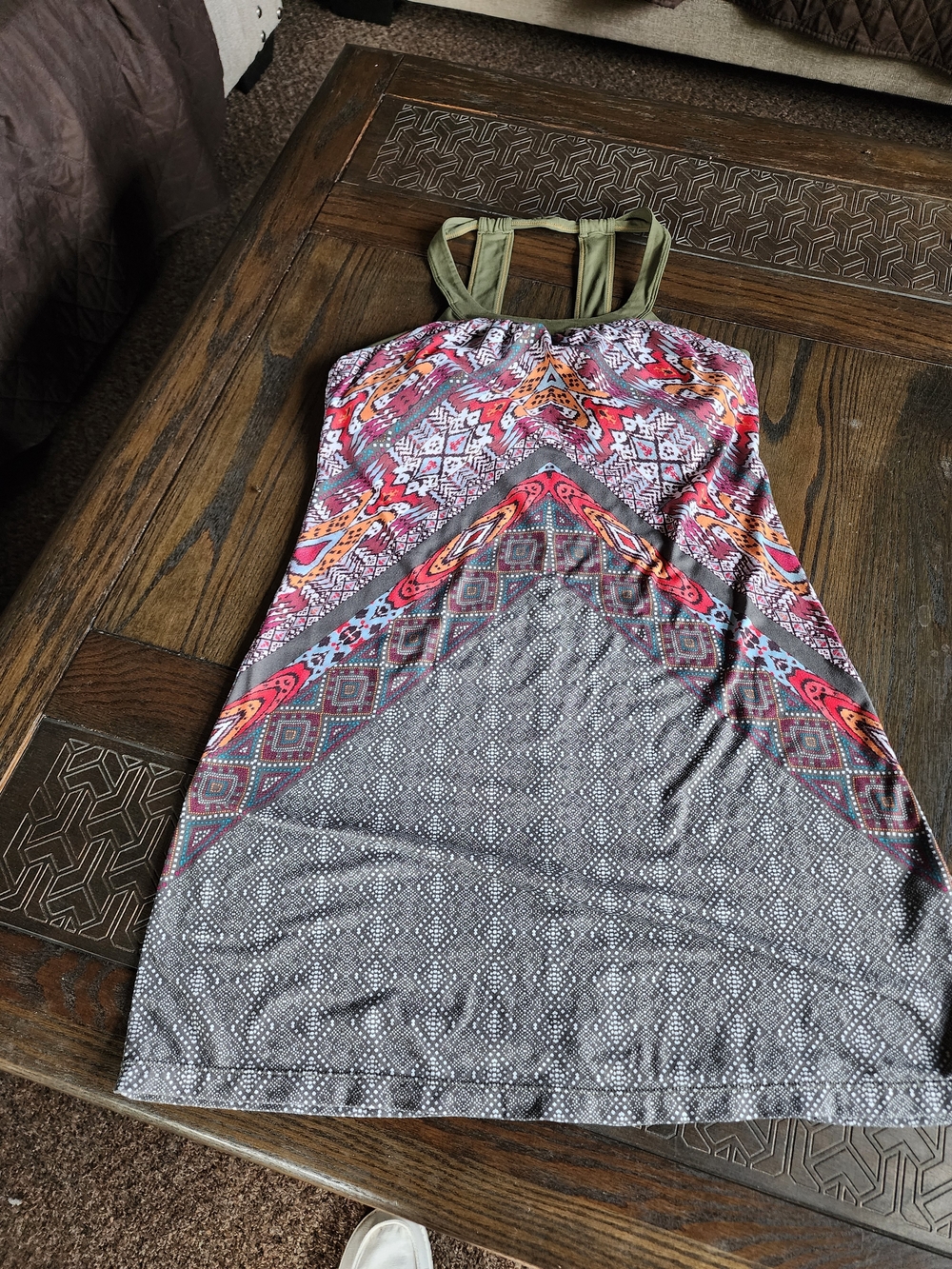 Olive-Strap Multicolor Patterned Women's Dress